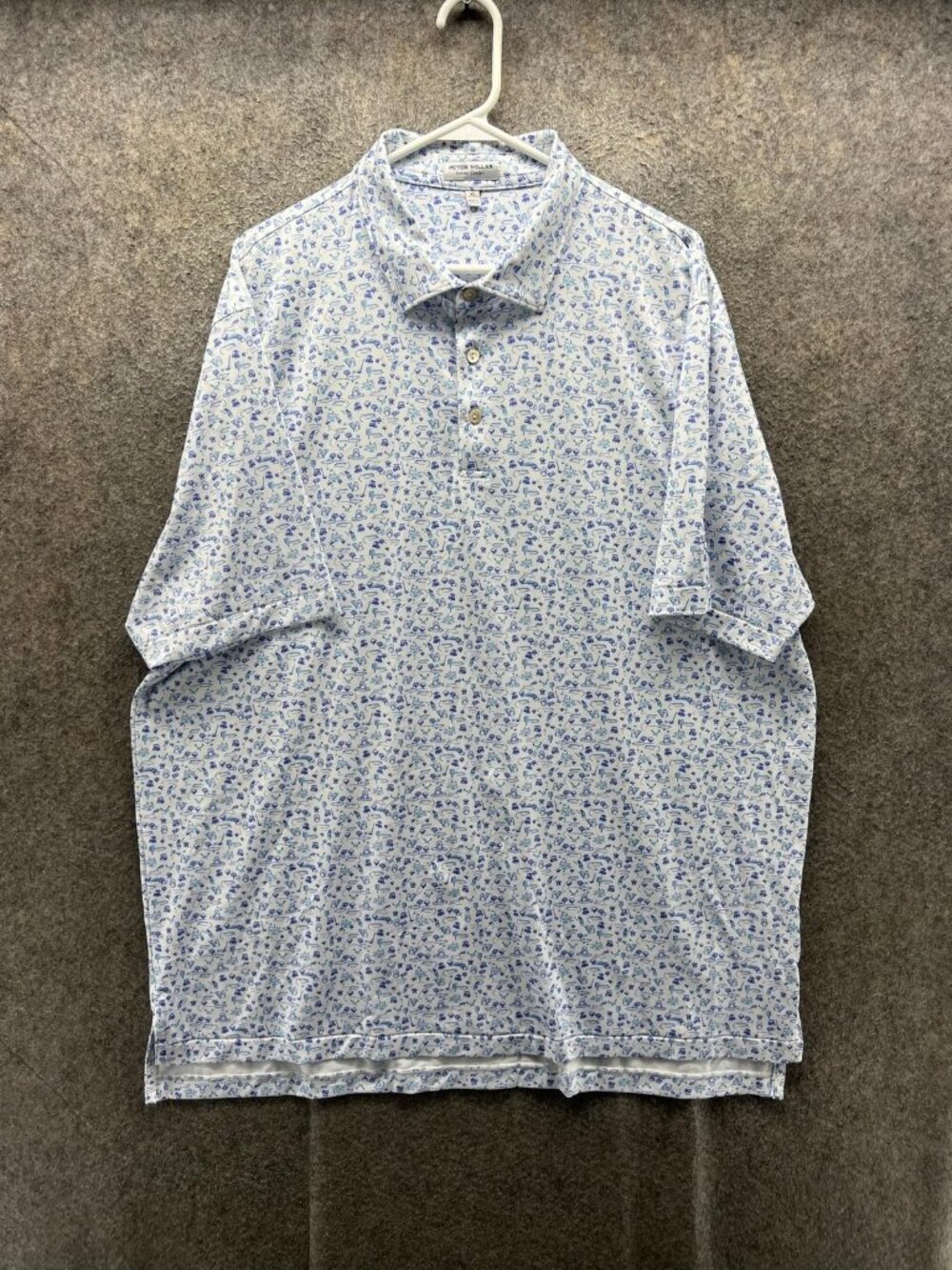 Peter Millar Polo Shirt Men XL White Summer Comfort Graphic Print Stretch Golf